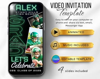 2025 Graduation Video Invitation, Animated Grad Announcement, Neon Graduation Invite, Grad Party Evite,  Editable Template, Instant Download