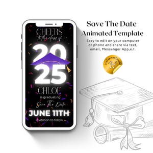 Save The Date For Graduation Party Animated Canva Template, Grad Announcement, Graduation Invite, Grad Party Evite,  Instant Download