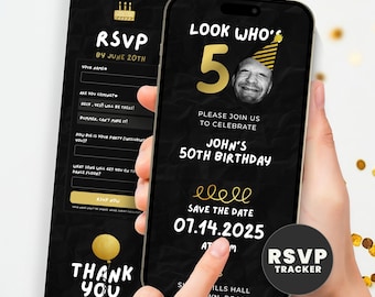 50th Birthday Invitation with Online RSVP Guest Tracker, Look Who’s 50 Web Invite for Men, Editable Digital Template, Text Message Evite