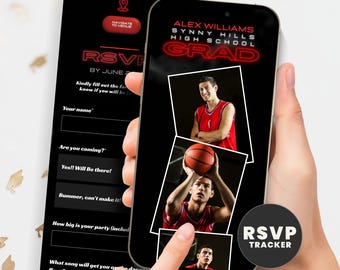 Strona internetowa z zaproszeniami na ukończenie szkoły i funkcją śledzenia RSVP: edytowalny szablon Canva (pobranie cyfrowe)