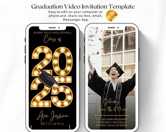 Graduation Video Invitation, Animated Grad Announcement, Graduation Invite, Grad Party Evite,  Editable Template, Instant Download