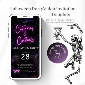 Halloween Party Video Invitation, Spooktacular Party Invite, Editable Template, Costumes and Cocktails Invite, Spoky Birthday Evite