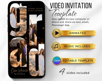 Digital Graduation Video Invitation, Animated Grad Announcement, Graduation Invite, Grad Party Evite,  Editable Template, Instant Download