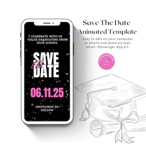 Save The Date Minimalist Animated Template Graduation Party, Grad Announcement, Graduation Invite, Grad Party Evite,  Instant Download