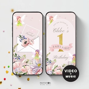 Fairy First Birthday Video Invitation with Photos, Boho Arch 1st Birthday Invite, Enchanted Garden Animated Digital Invite,  Evite Template