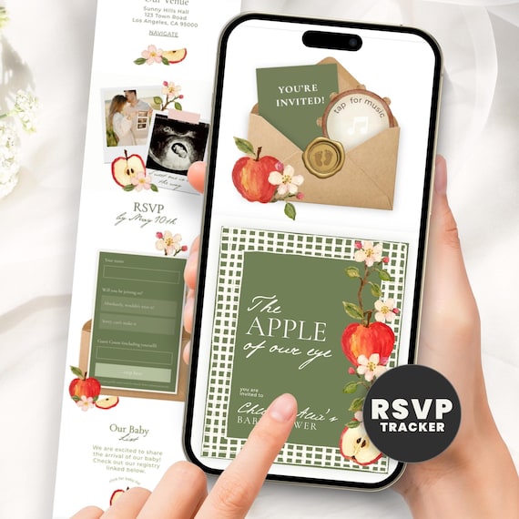 Apple Of Our Eye Baby Shower Invitation Website with Online RSVP Guest Tracker, Fall Baby Digital Evite, Editable Canva Template