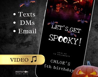 Halloween-Geburtstags-Videoeinladung für Kinder, Gruselige Party Evite, Bearbeitbare Canva-Vorlage, Animierte Halloween-Einladung, Kostümparty