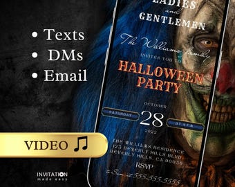 Halloween Party Video Invitation Spooktacular Party Invite Editable Template Creepy Clown Invite Halloween Costume Evite Carnival Invitation