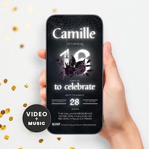 16th Birthday Video Invitation, Goth Birthday, Sweet Sixteen, 13th Birthday Invite, Quinceanera Party Evite, 18th Birthday Editable Template