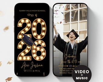 2026 Graduation Video Invitation, Animated Grad Announcement, Graduation Invite, Grad Party Evite,  Editable Template, Instant Download