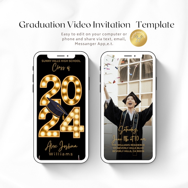 Graduation Video Invitation, Animated Grad Announcement, Graduation Invite, Grad Party Evite,  Editable Template, Instant Download
