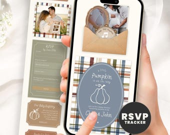 Little Pumpkin Baby Shower Boy Invitation with Online RSVP Guest Tracker, Plaid Website Invitation Template, Fall Evite