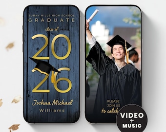 2026 Graduation Party Video Invitation, Animated Grad Announcement, Graduation Invite, Grad Party Evite,  Editable Template