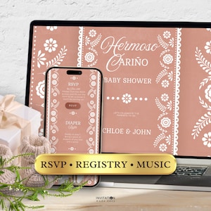 Hermoso Cariño Baby Shower Invitation | Mexican Talavera Web Invite, RSVP, Music, Registry | Digital Baby Sprinkle Gender Neutral Template