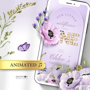 Wild ONE First Birthday Video Invitation Little Miss Onederful, Wildflowers 1st Birthday, Garden Party  Animated Digital Invite Template