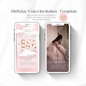 16th Birthday Video Invitation, Sweet Sixteen Invite,  Cloud Birthday Invite, Sweet 16 Party Evite, Editable Template, Instant Download