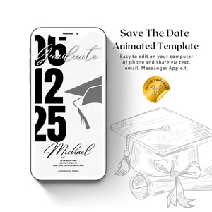 Save The Date Minimalist Animated Template Graduation Party, Grad Announcement, Graduation Invite, Grad Party Evite,  Instant Download