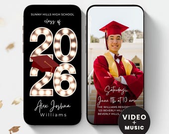2026 Graduation Video Invitation, Animated Grad Announcement, Graduation Invite, Grad Party Flyer Evite, Editable Template, Instant Download
