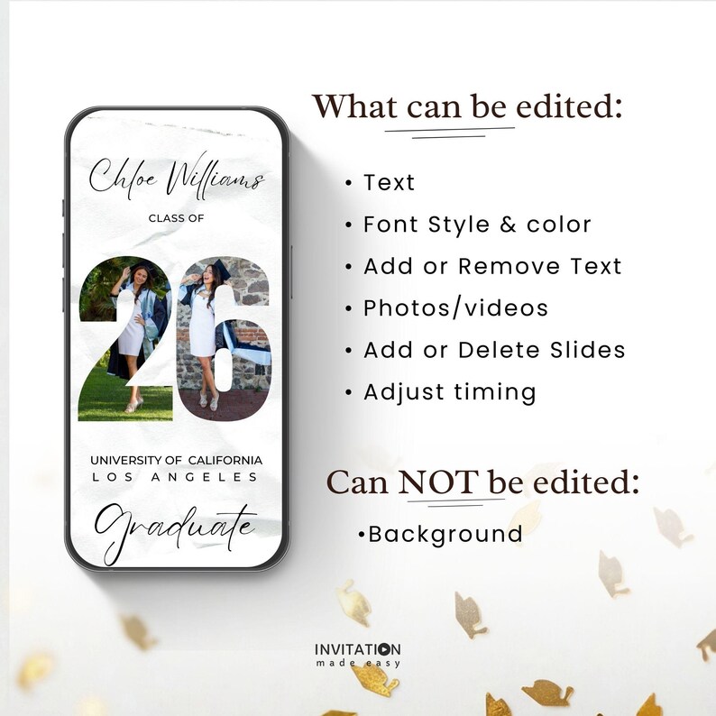 2026 Graduation Party Video Invitation, Digital Animated Grad Announcement, Minimalist Graduation Invite, Grad Party Evite, Canva Template