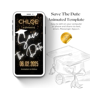 Save The Date For Graduation Party Animated Canva Template, Grad Announcement, Graduation Invite, Grad Party Evite,  Instant Download