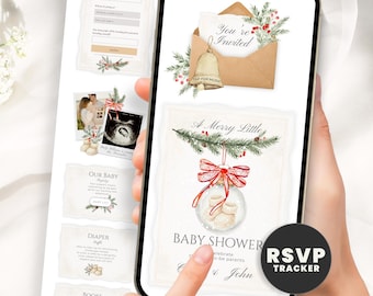 Merry Little Baby Shower Invitation Website, Winter Baby Shower Evite with Online RSVP Guest Tracker, Editable Digital Template