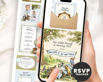 Winnie the Pooh First Birthday Invitation, Website Invite with Online RSVP Guest Tracker, Editable Digital Template