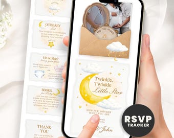 Twinkle Twinkle Little Star Gender Reveal Invitation with Online RSVP Guest Tracker, Editable Digital Template, Text Message Evite