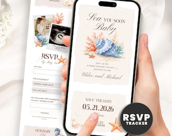 Sea You Soon Baby Shower Invitation Website, Under the Sea Digital Evite with Online RSVP, Editable Canva Template
