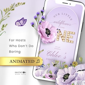 Wild ONE Videoeinladung Little Miss Onederful, Wildblumen 1.Geburtstag, Gartenparty animierte digitale Einladungsvorlage