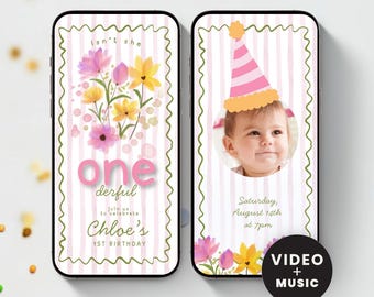 ONEderful First Birthday Video Invitation with Photos, Isn't She Lovely 1st Birthday Invite with Photos, Animated Canva Template