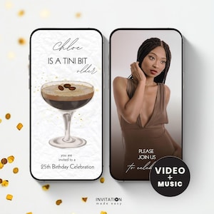 Espresso Martini Birthday Invitation Video Invite, A Tini Bit Older, Hello 30, 31st Birthday, 21st Bday, Dirty Thirty, Canva Template