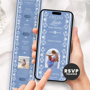 Cielito Lindo Baby Shower Invitation Website with Online RSVP Guest Tracker, Mexican Talavera Editable Canva Evite, Text Message Invite