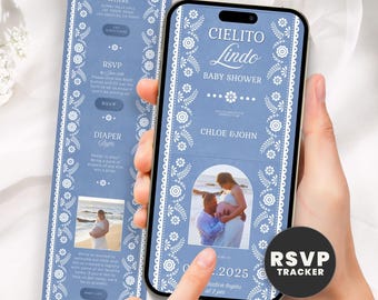 Cielito Lindo Baby Shower Invitation Website with Online RSVP Guest Tracker, Mexican Talavera Editable Canva Evite, Text Message Invite