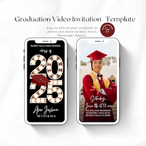 2025 Graduation Video Invitation, Animated Grad Announcement, Graduation Invite, Grad Party Flyer Evite, Editable Template, Instant Download