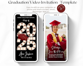 2025 Graduation Video Invitation, Animated Grad Announcement, Graduation Invite, Grad Party Flyer Evite, Editable Template, Instant Download