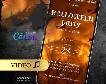 Halloween Party Video Invitation, Witching Hour Party Invite, Editable Template, Halloween  Costume Bash Evite, Instant Download