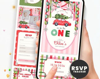 Oh What Fun To Be One Website Invitation with Online RSVP Guest Tracker, Editable Digital Template, Christmas First Birthday, Evite