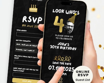 40th Birthday Invite Web Template with Online RSVP, Editable Digital Invitation, Party Hat, Canva Website Evite