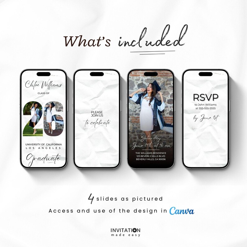 2026 Graduation Party Video Invitation, Digital Animated Grad Announcement, Minimalist Graduation Invite, Grad Party Evite, Canva Template