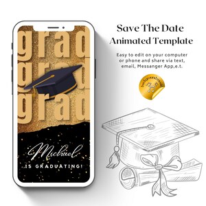 Save The Date For Graduation Party Animated Canva Template, Grad Announcement, Graduation Invite, Grad Party Evite,  Instant Download