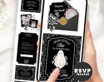 Little Boo Halloween Baby Shower Website Invitation with Online RSVP Guest Tracker, Fall Baby Shower Evite, Editable Canva Template