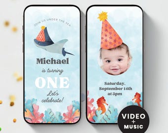 Under The Sea Birthday Video Invitation | Digital Animated Ocean Theme for 1st Birthday, Customizable, Editable Text, Digital Invite