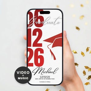 Save the Date Graduation 2026 Animated Template | Class of 2026 Grad Save the Date | Canva Video, Burgundy Text Message Invite