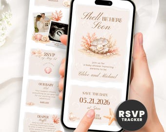 She'll Be Here Soon Baby Shower Invitation Website, Under the Sea Digital Evite with Online RSVP, Sea You Soon Baby Editable Canva Template