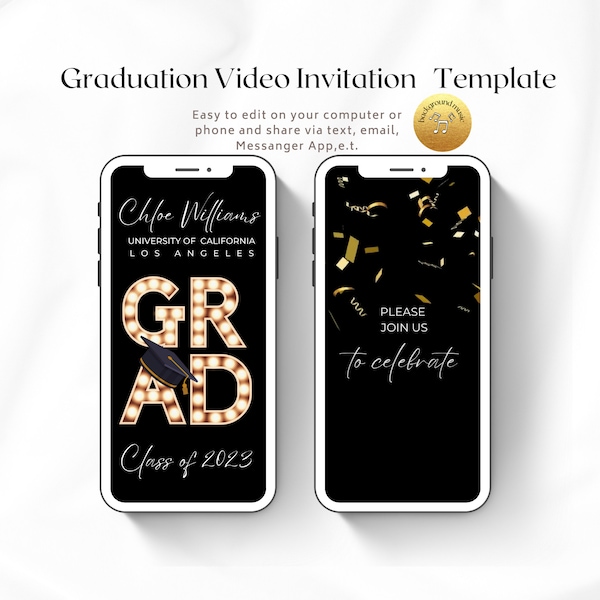 Graduation Video Invitation, Animated Grad Announcement, Graduation Invite, Grad Party Evite,  Editable Template, Instant Download