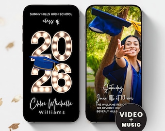 2026 Graduation Video Invitation, Animated Grad Announcement, Graduation Invite, Grad Party Evite,  Editable Template, Instant Download