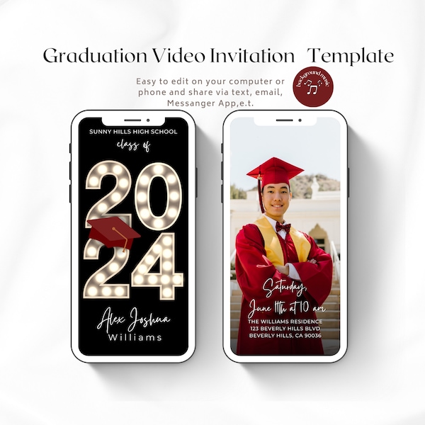 Graduation Video Invitation, Animated Grad Announcement, Graduation Invite, Grad Party Evite,  Editable Template, Instant Download