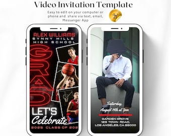 2025 Graduation Video Invitation, Animated Grad Announcement, Neon Graduation Invite, Grad Party Evite,  Editable Template, Instant Download