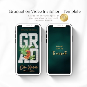 Graduation Video Invitation, Animated Grad Announcement,  Graduation Invite, Hawaiian Party Grad Evite, Luau Graduation, Editable Template