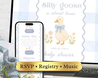 Watercolor Goose Baby Shower Web Invitation: Editable Canva Template (Digital Invite)